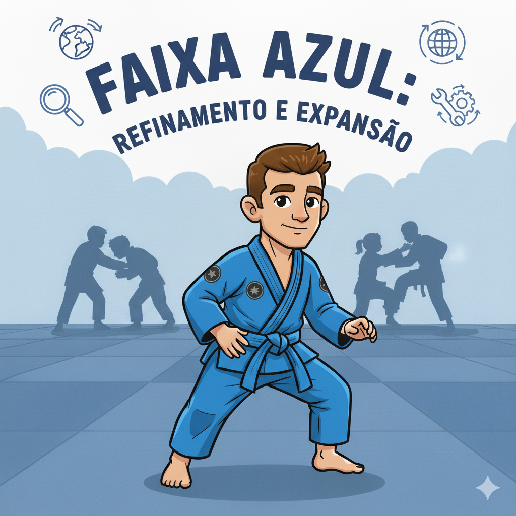 Lutador de faixa azul refinando sua técnica